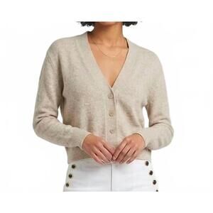 NEW BRODIE CASHMERE boxy cropped cashmere cardigan in wheat